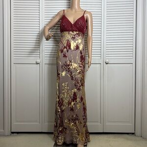 NWT Vintage Liz Elana Whimsical Fairy Floral Maxi Beaded Silk Blend Dress Sz. 10